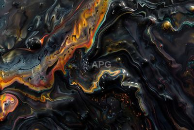 Abstrakte Galaxie: Glänzende Farbströmungen in Schwarz und Gold